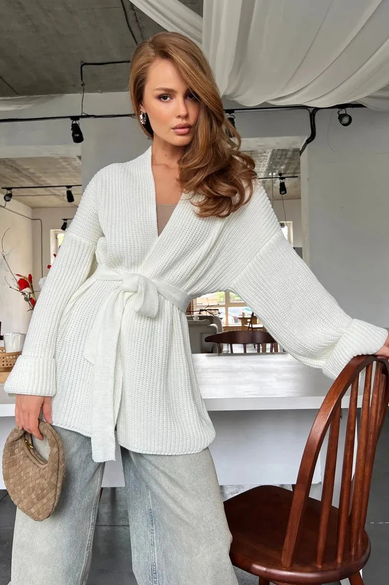 Relaxed Cozy Tie Waist Knit Cardigan - Image 11