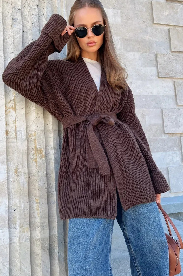 Relaxed Cozy Tie Waist Knit Cardigan - Image 14