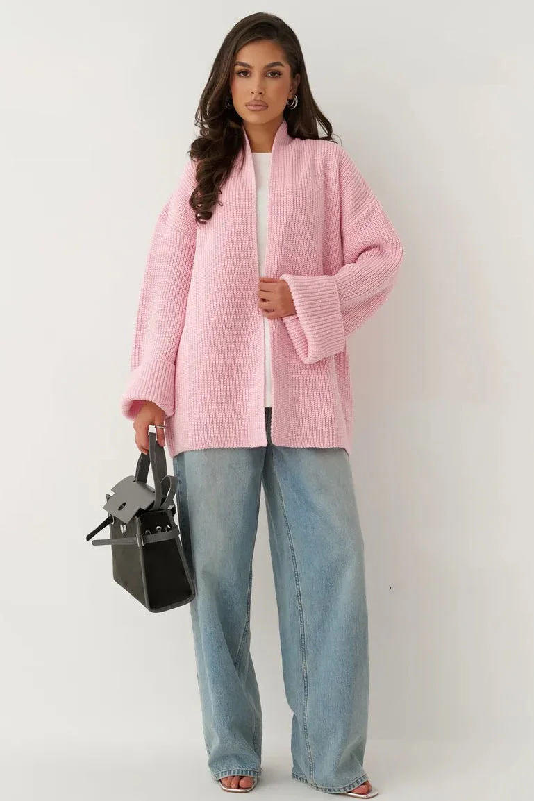 Relaxed Cozy Tie Waist Knit Cardigan - Image 3