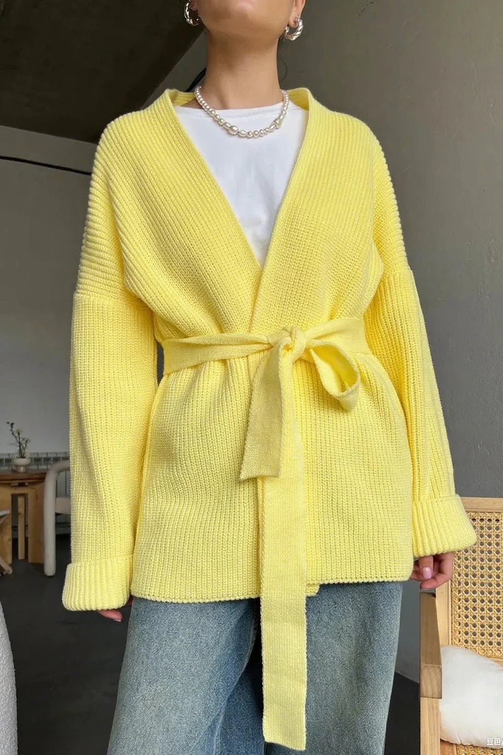 Relaxed Cozy Tie Waist Knit Cardigan - Image 4