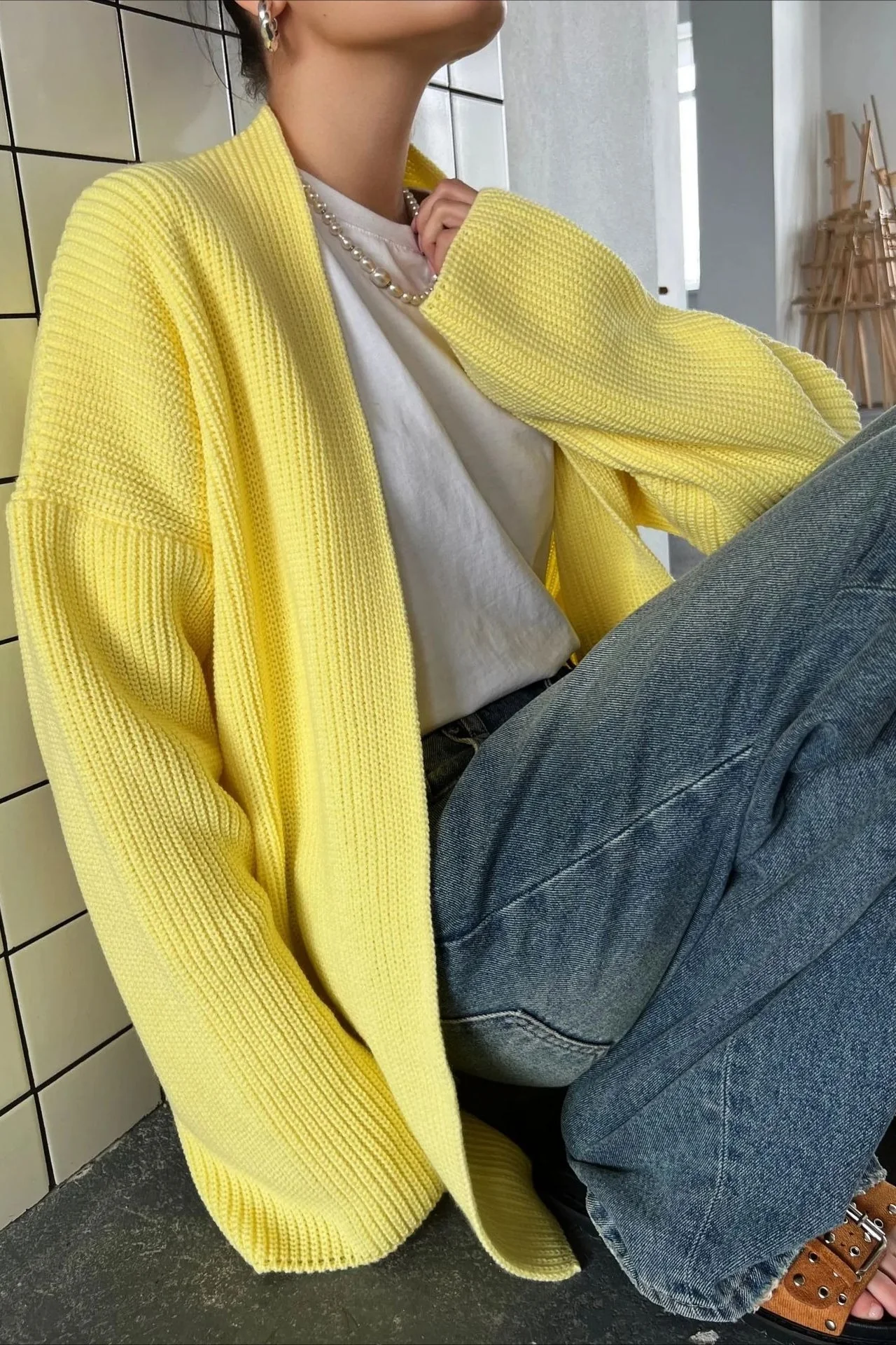 Relaxed Cozy Tie Waist Knit Cardigan - Image 6