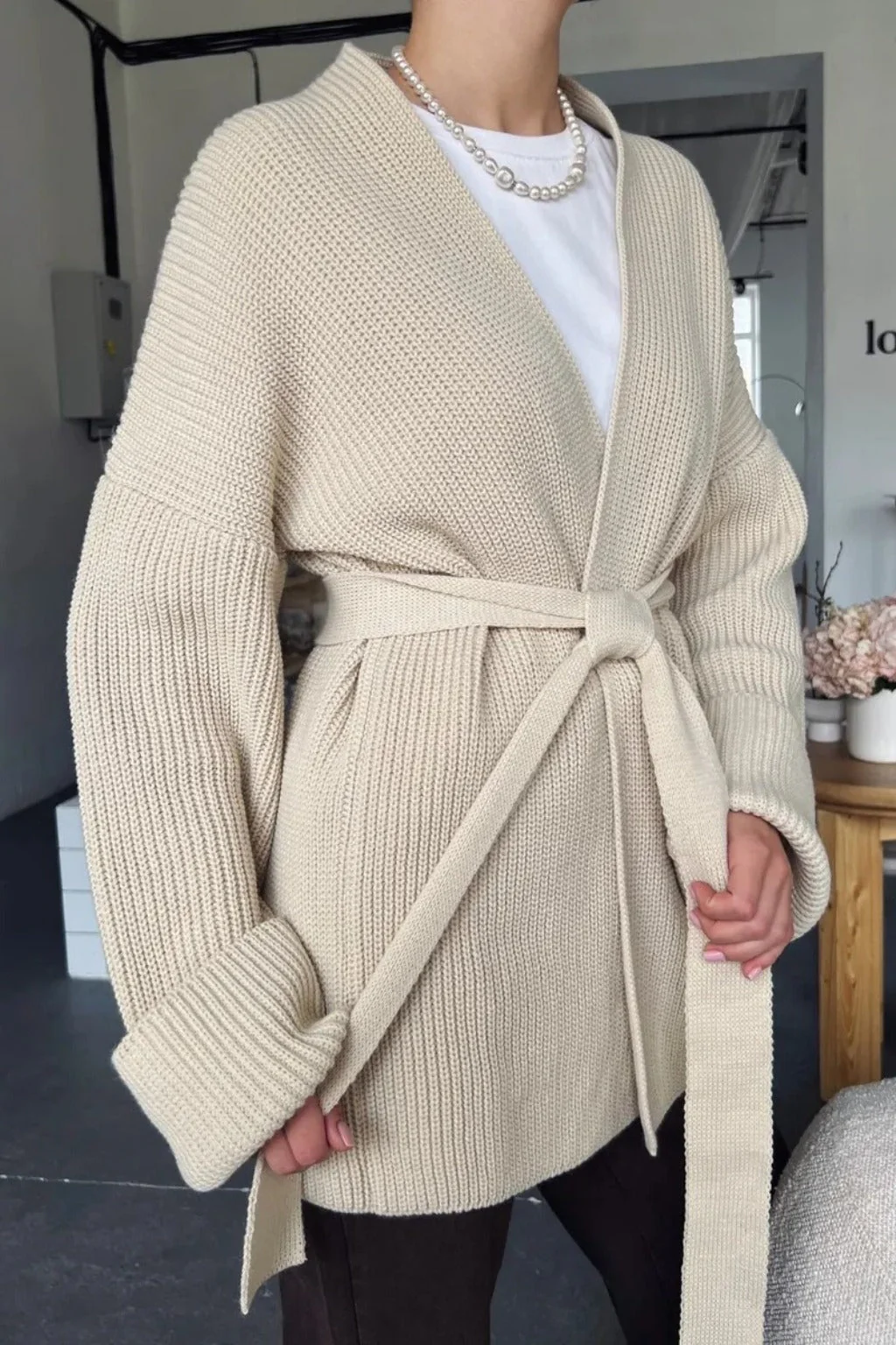 Relaxed Cozy Tie Waist Knit Cardigan - Image 7