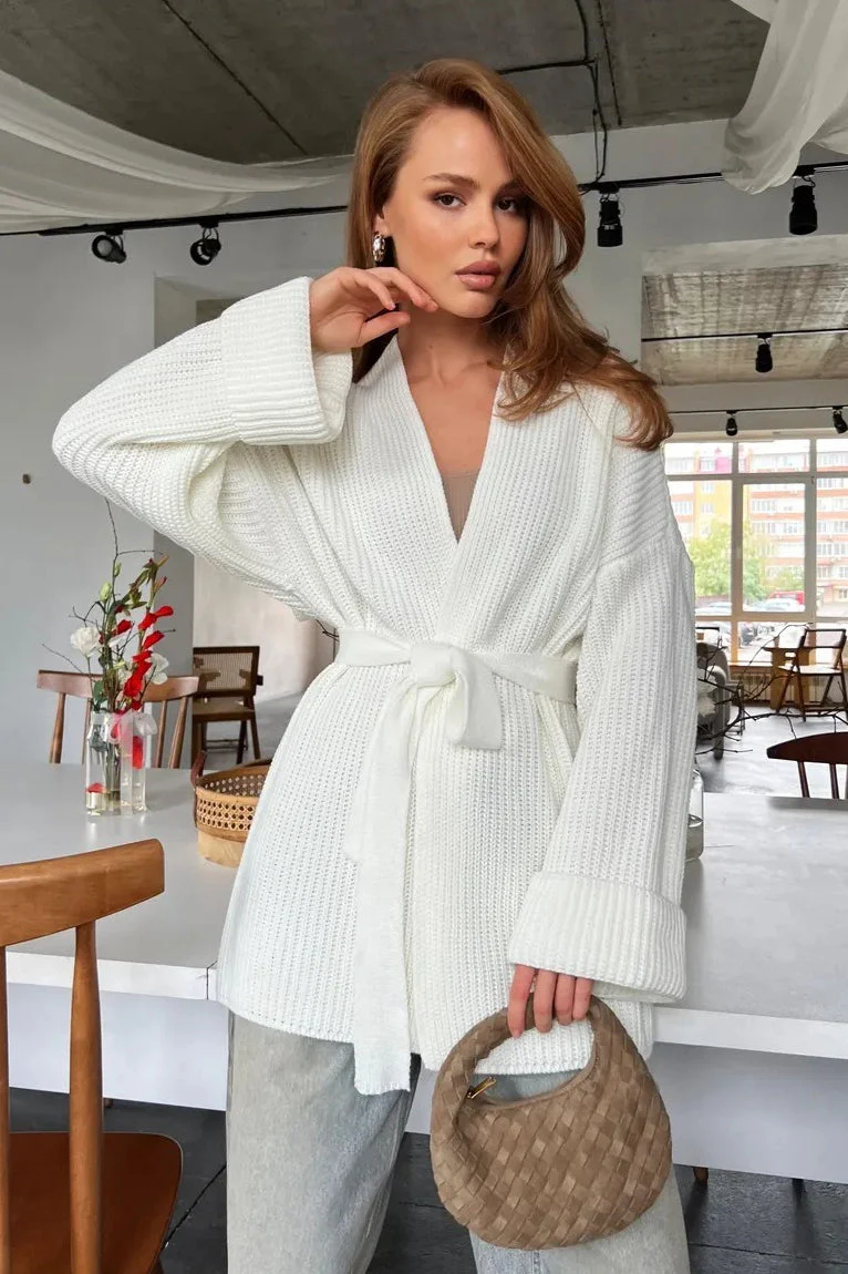 Relaxed Cozy Tie Waist Knit Cardigan - Image 9