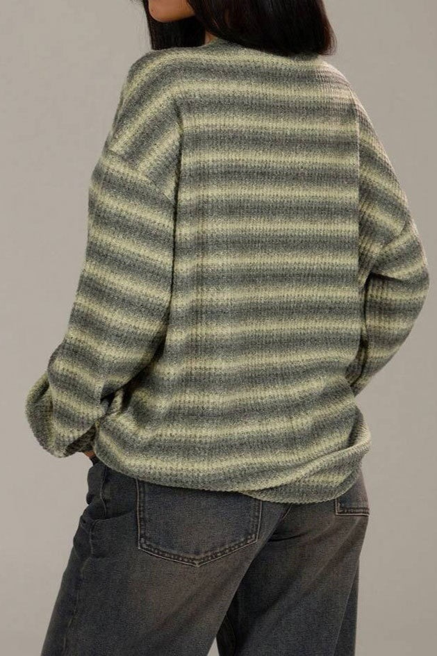 Relaxed Elegant Striped Knit Pullover Blouse - Image 2
