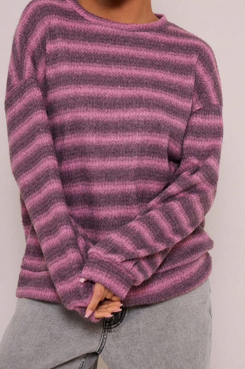 Relaxed Elegant Striped Knit Pullover Blouse - Image 5