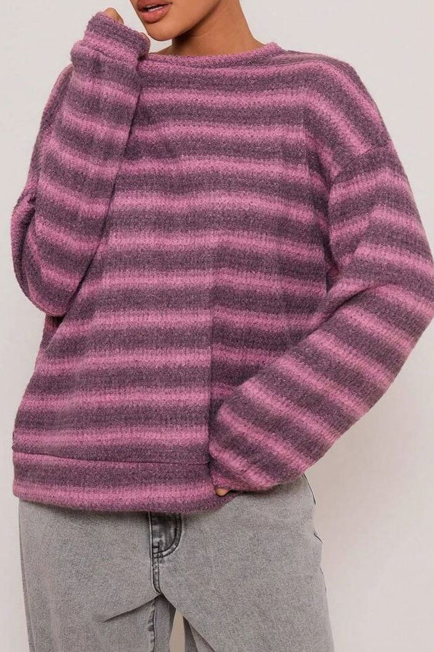 Relaxed Elegant Striped Knit Pullover Blouse - Image 7