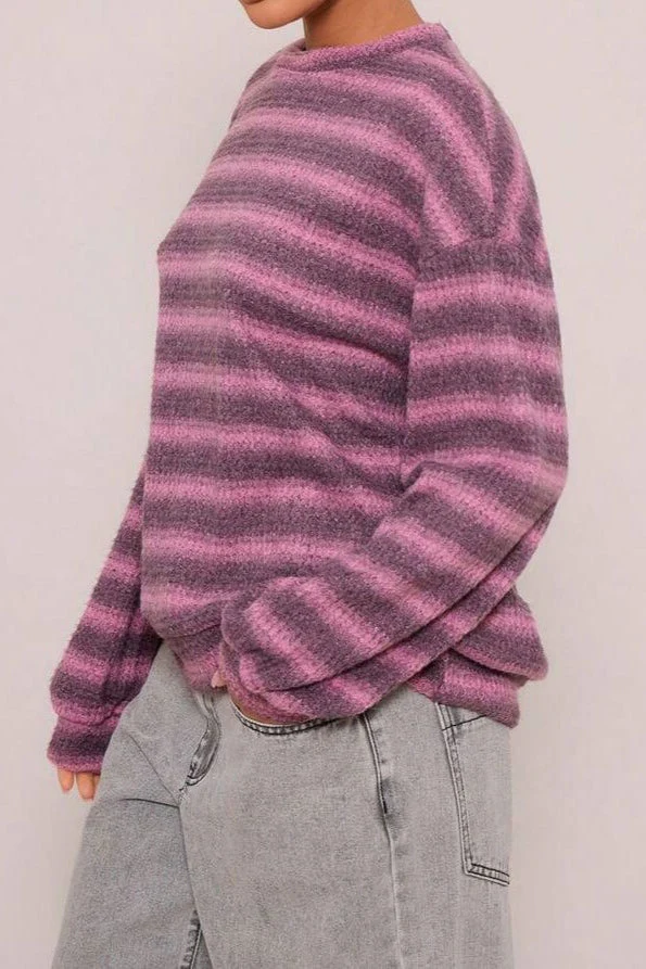 Relaxed Elegant Striped Knit Pullover Blouse - Image 8