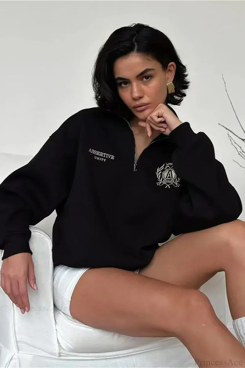 Relaxed Fleece-Lined Half-Zip Stand Collar Convertible Sweatshirt - Image 2