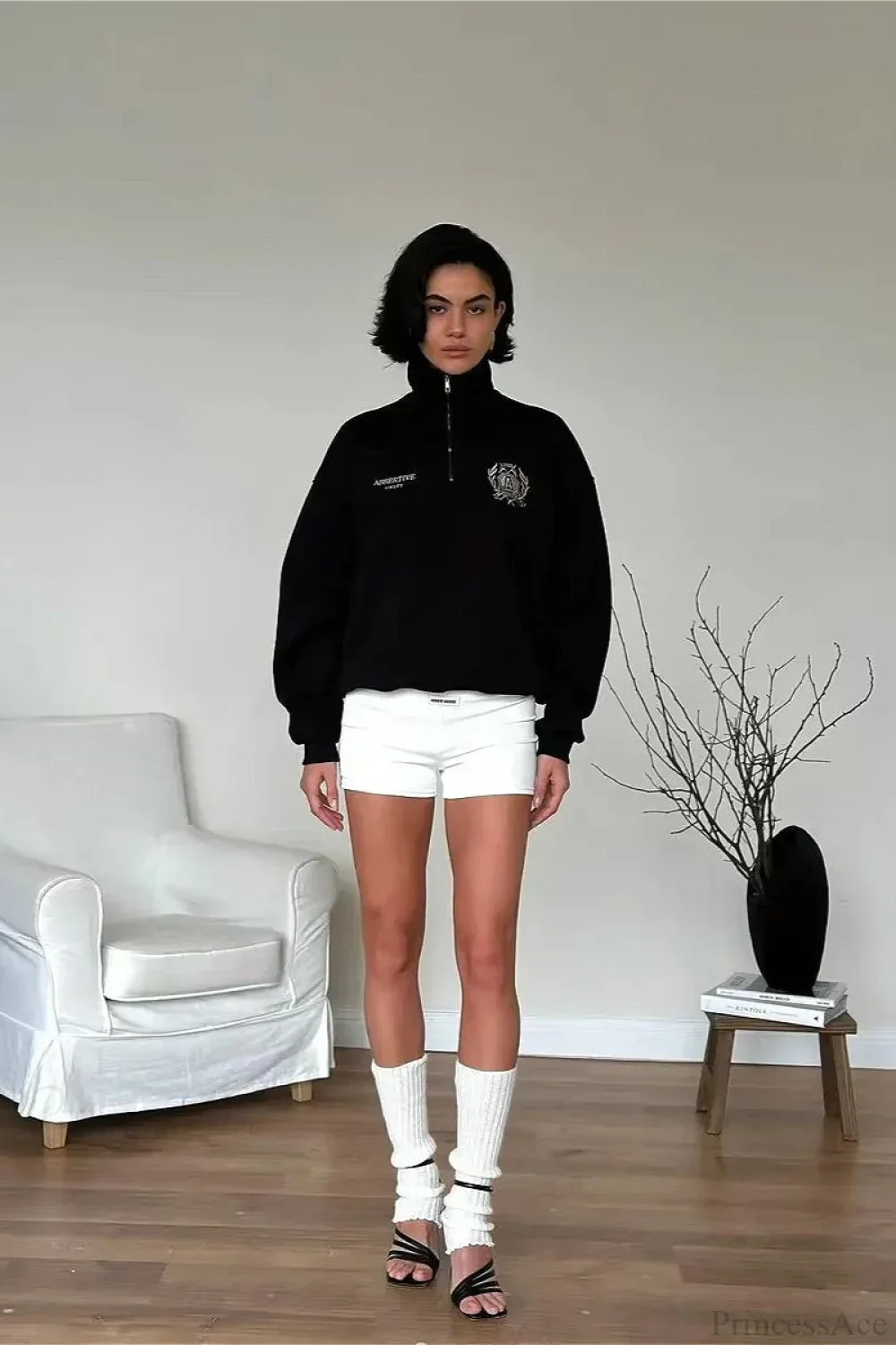 Relaxed Fleece-Lined Half-Zip Stand Collar Convertible Sweatshirt - Image 3