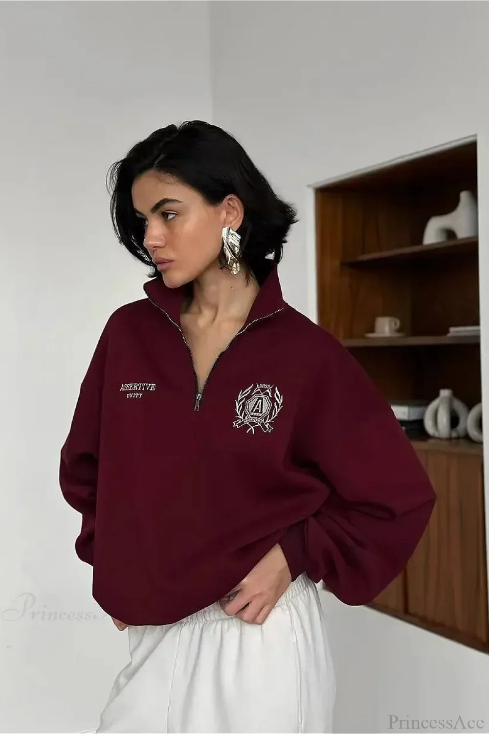 Relaxed Fleece-Lined Half-Zip Stand Collar Convertible Sweatshirt - Image 6