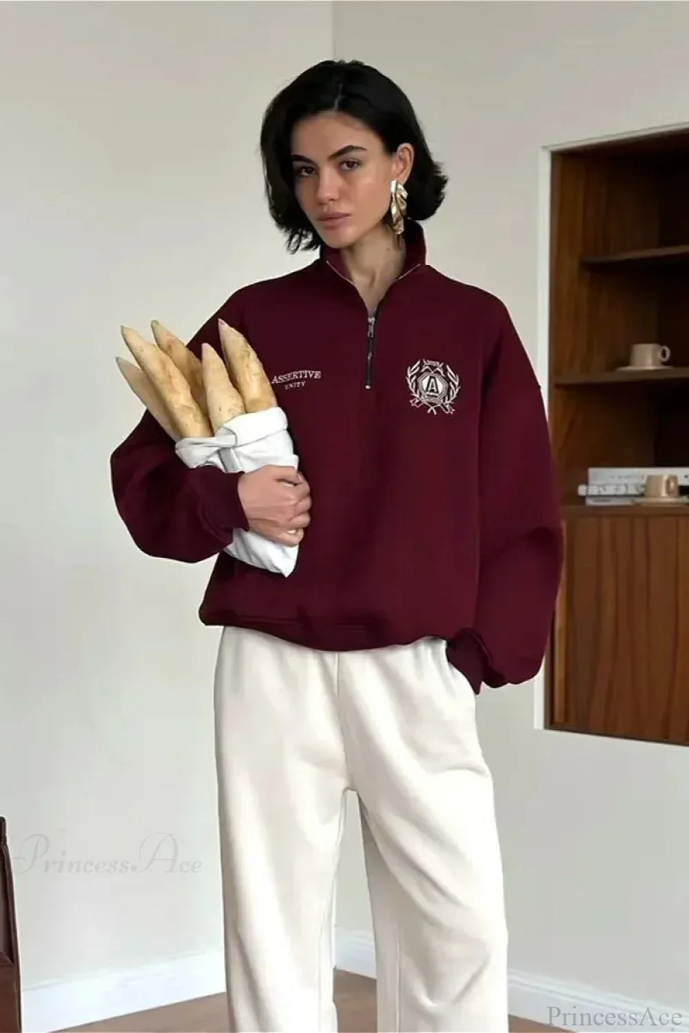 Relaxed Fleece-Lined Half-Zip Stand Collar Convertible Sweatshirt - Image 7