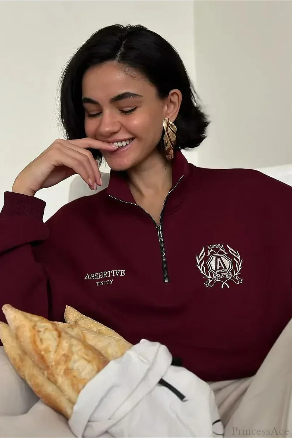 Relaxed Fleece-Lined Half-Zip Stand Collar Convertible Sweatshirt - Image 8