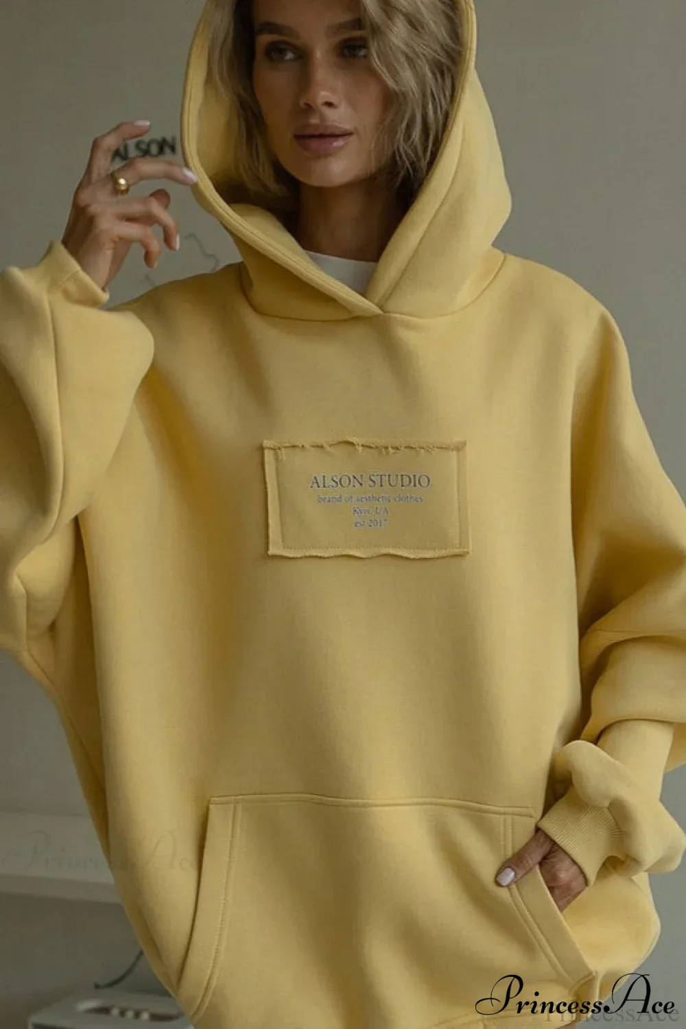 Relaxed Letter Applique Pullover Hoodie - Image 2
