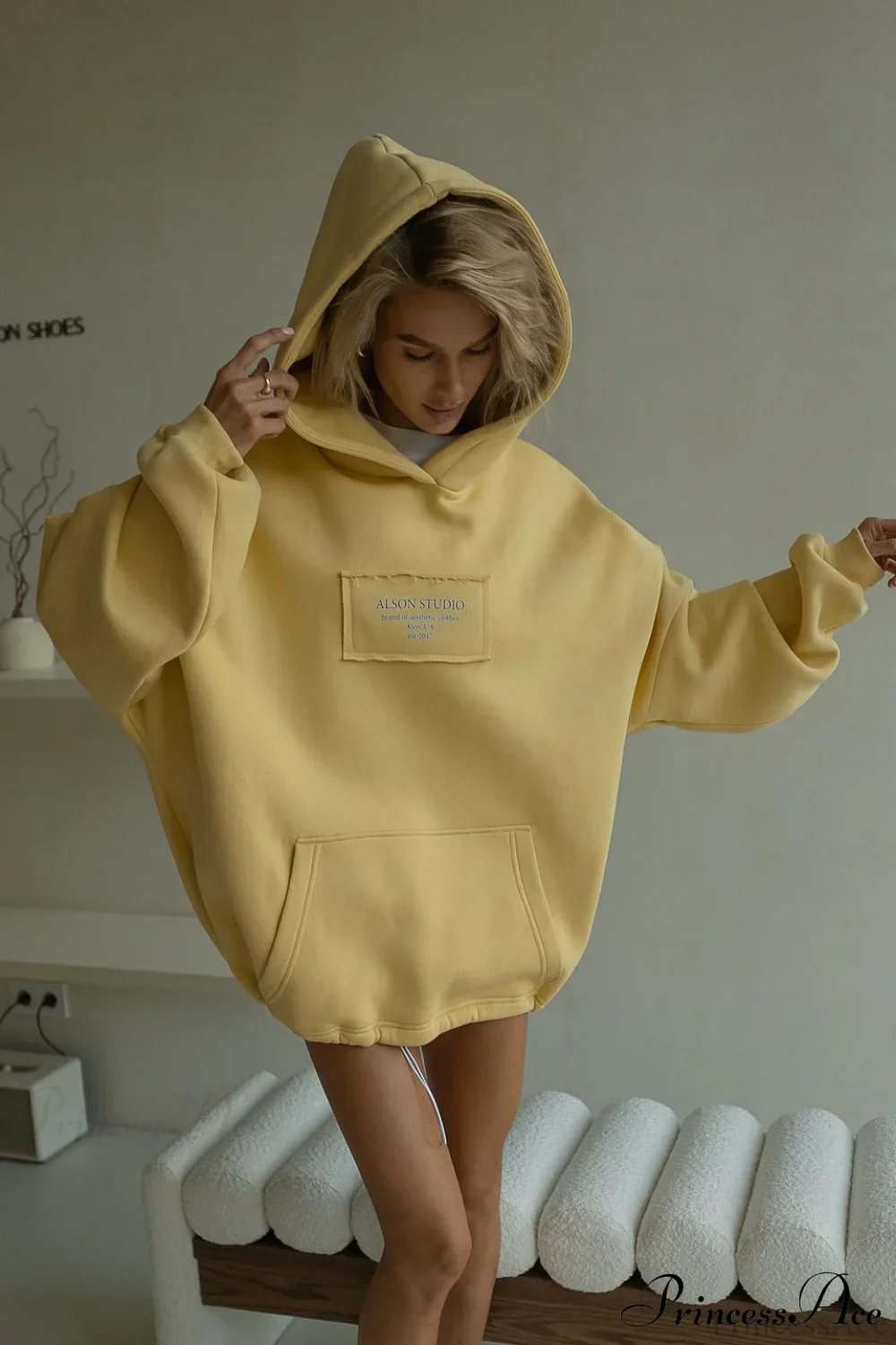 Relaxed Letter Applique Pullover Hoodie - Image 3