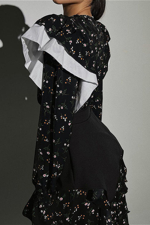 Removable Belt Long Sleeve Casual Floral Dress - Image 2