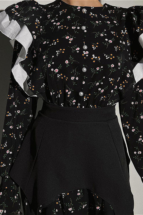 Removable Belt Long Sleeve Casual Floral Dress - Image 3