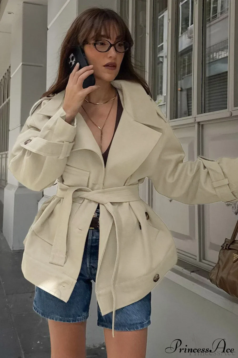 Retro British Tied Long Sleeve Trench Coat - Image 3