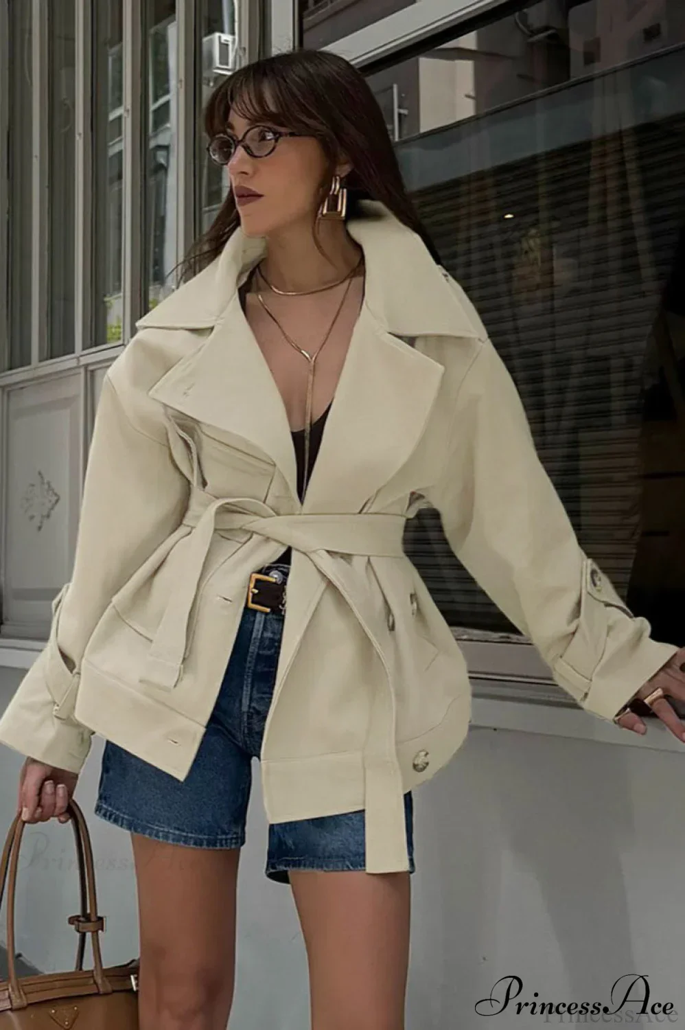 Retro British Tied Long Sleeve Trench Coat - Image 4