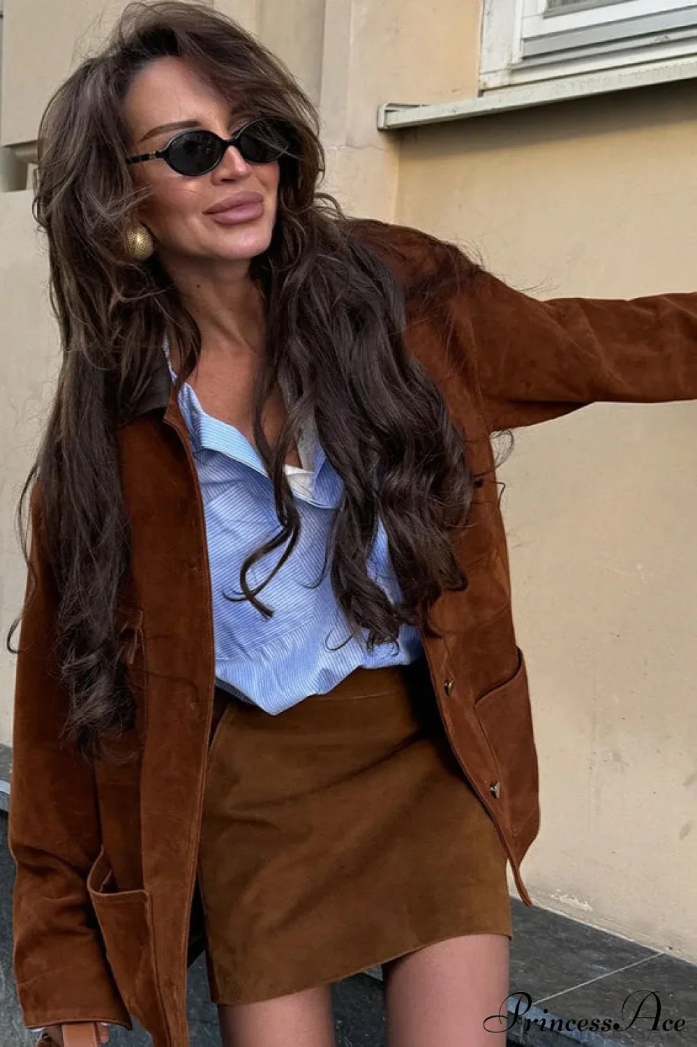 Retro Brown Suede Leather Casual Jacket - Image 3