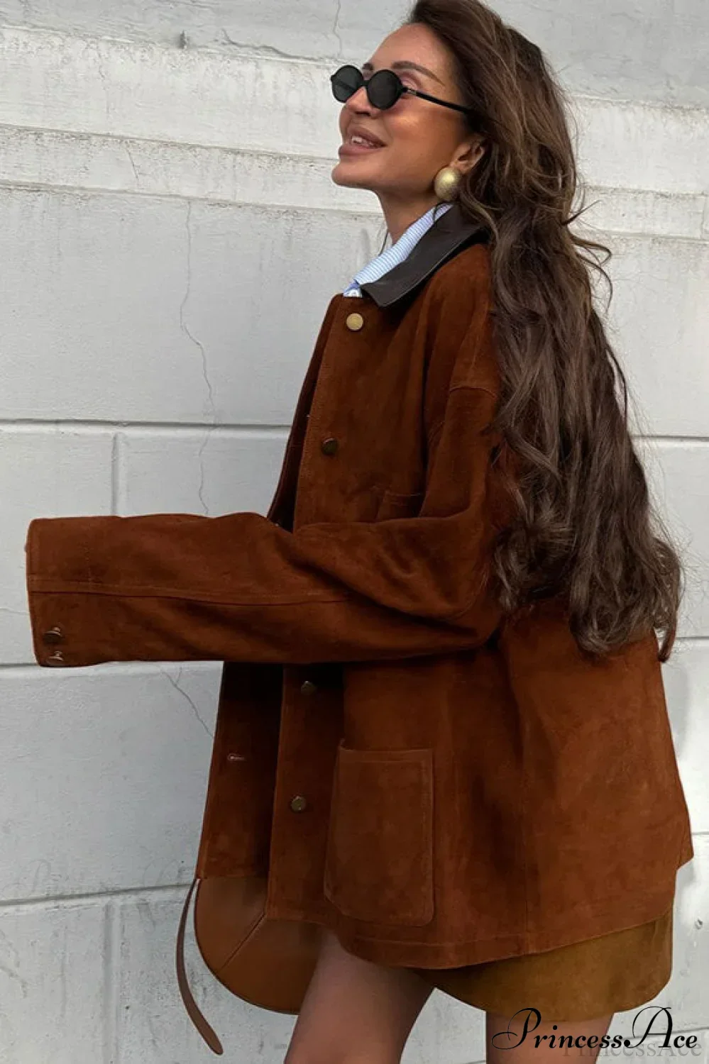 Retro Brown Suede Leather Casual Jacket - Image 4