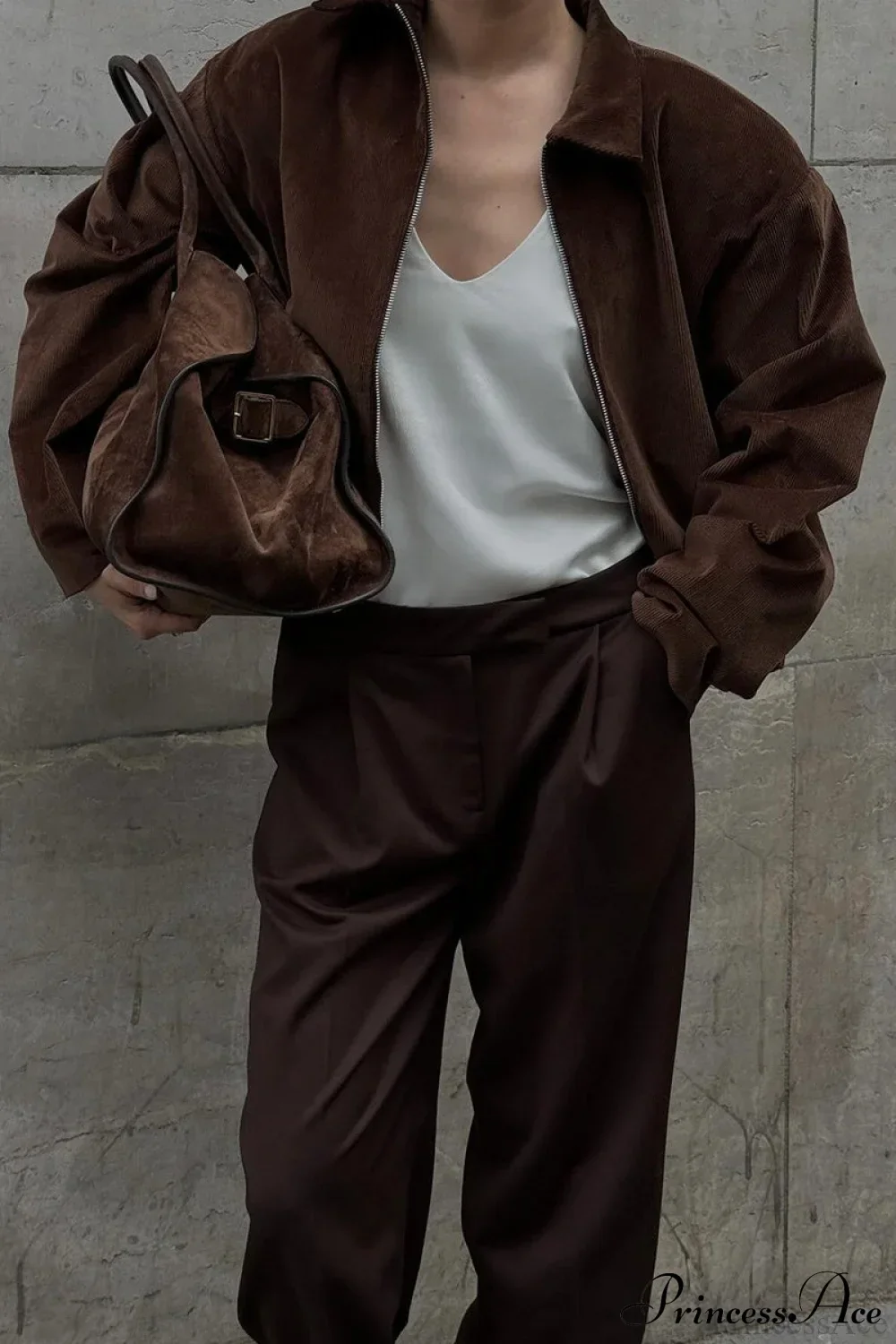 Retro Coffee Cotton Corduroy Zip Jacket - Image 3