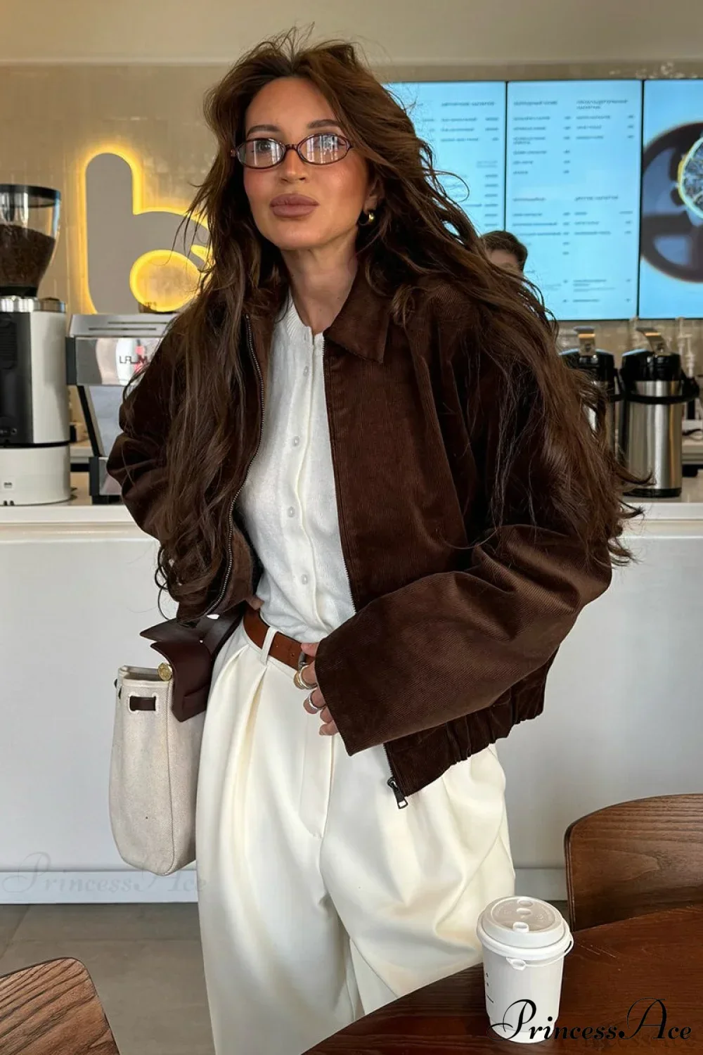 Retro Coffee Cotton Corduroy Zip Jacket - Image 4