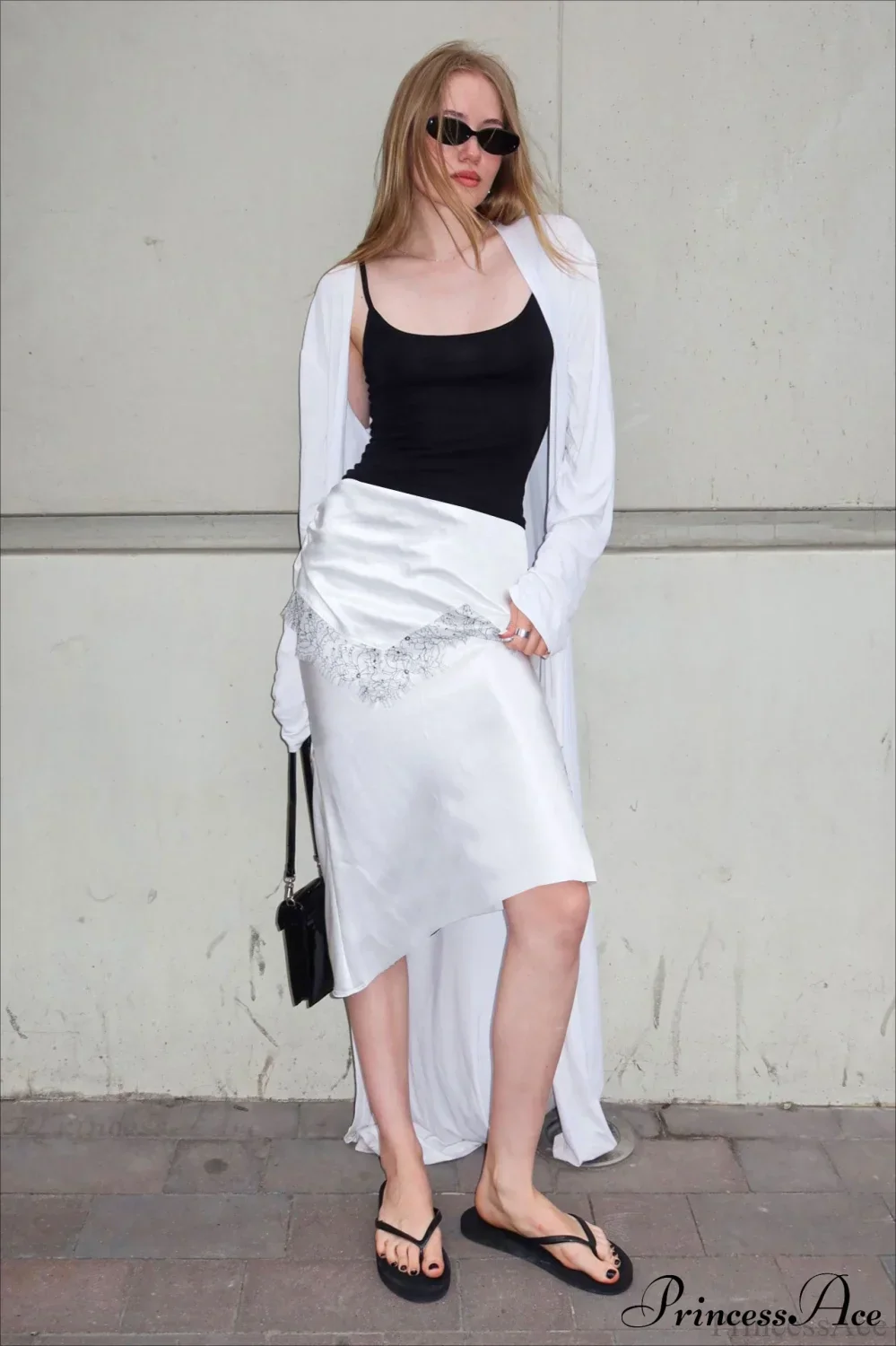 Retro Color Block Lace Panel Slim Skirt - Image 3
