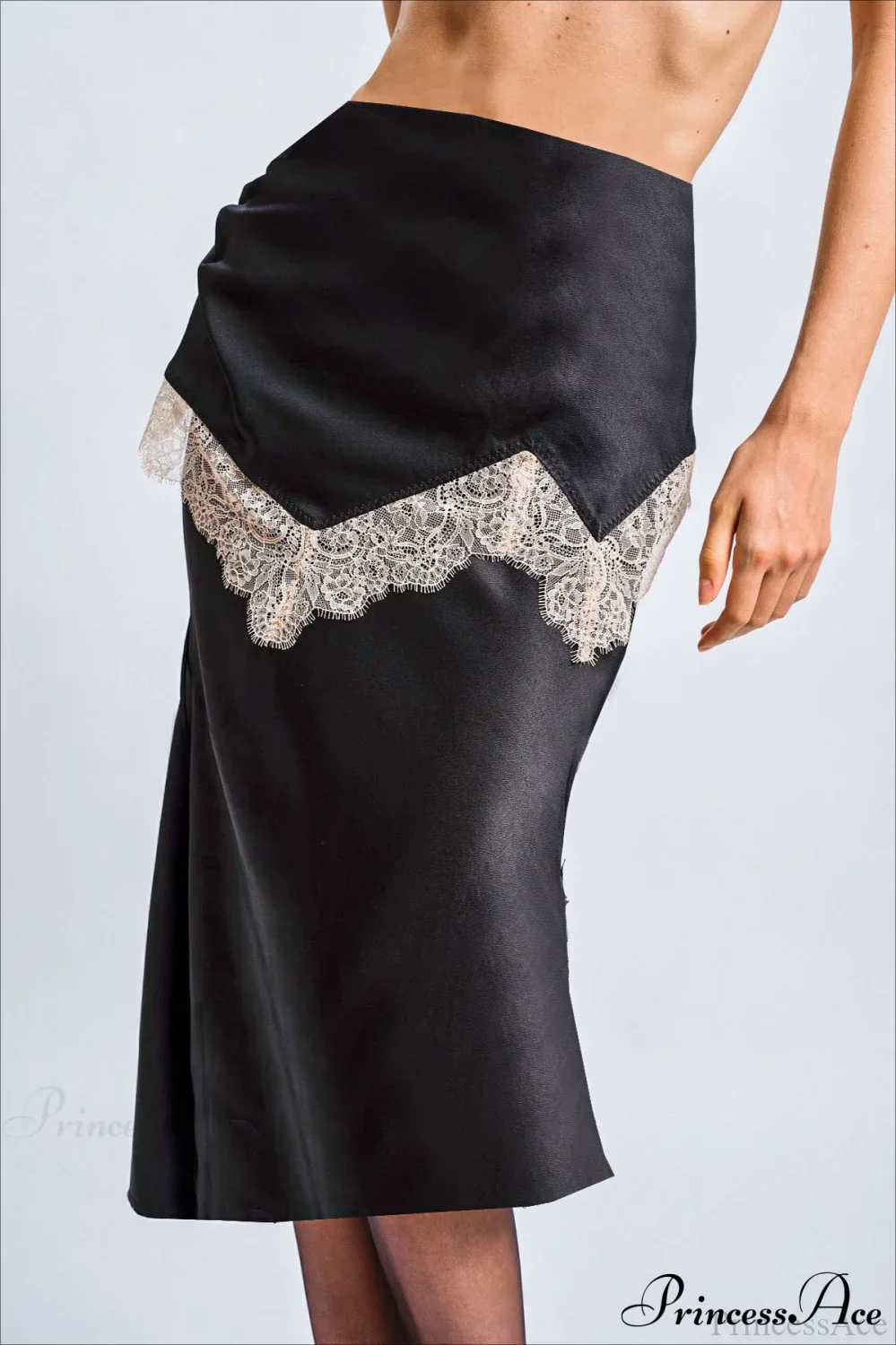 Retro Color Block Lace Panel Slim Skirt - Image 5