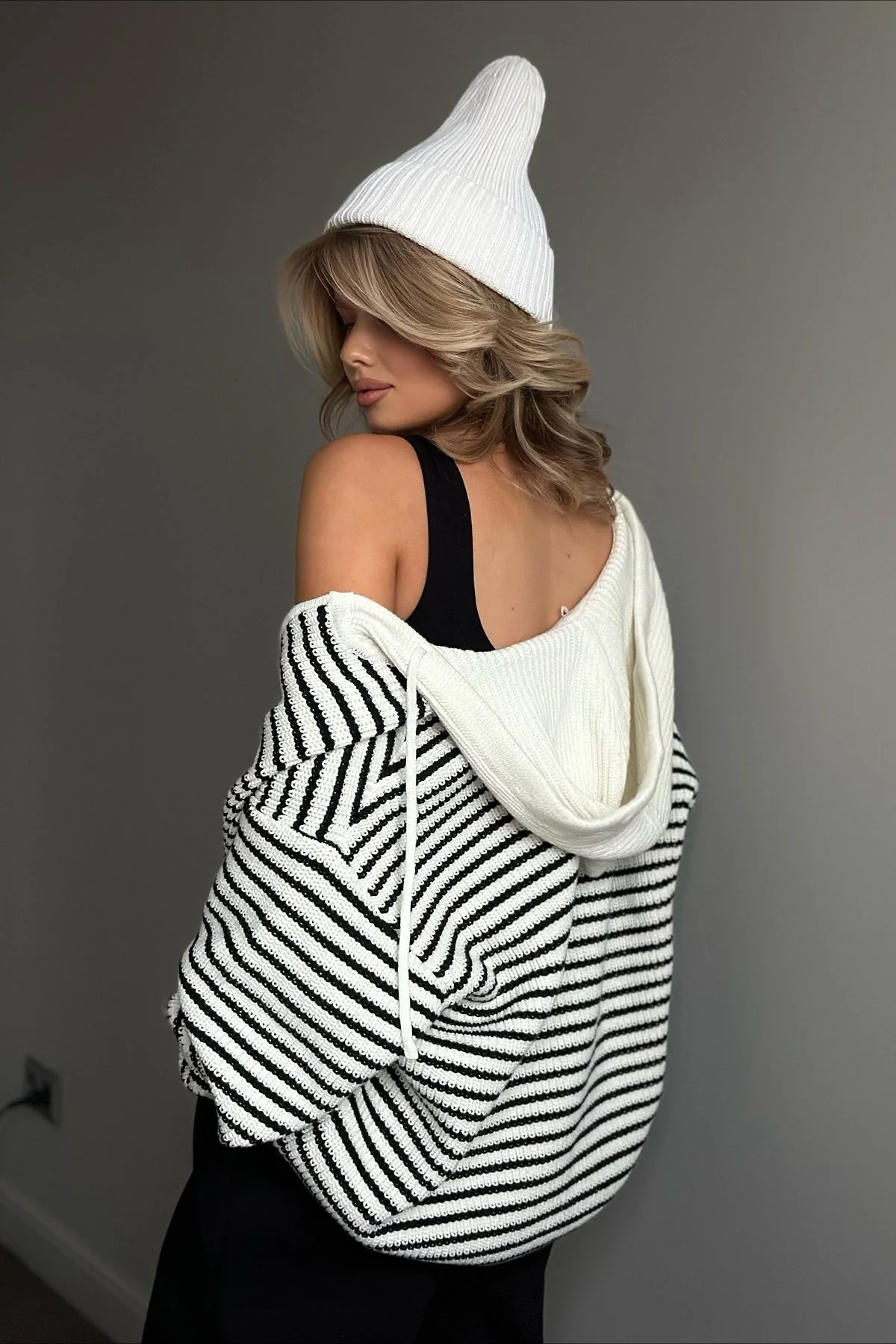 Retro Color Block Loose Zip Knit Cardigan - Image 4