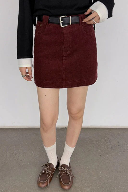 Retro Corduroy A-Line Skirt - Image 4