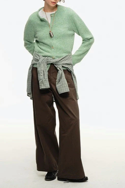 Retro Crew-Neck Green Knit Cardigan - Image 4