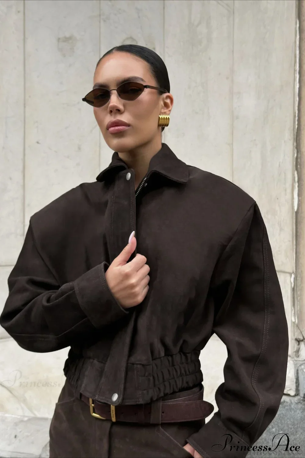 Retro Distressed Brown Collar Short Coat - Image 2
