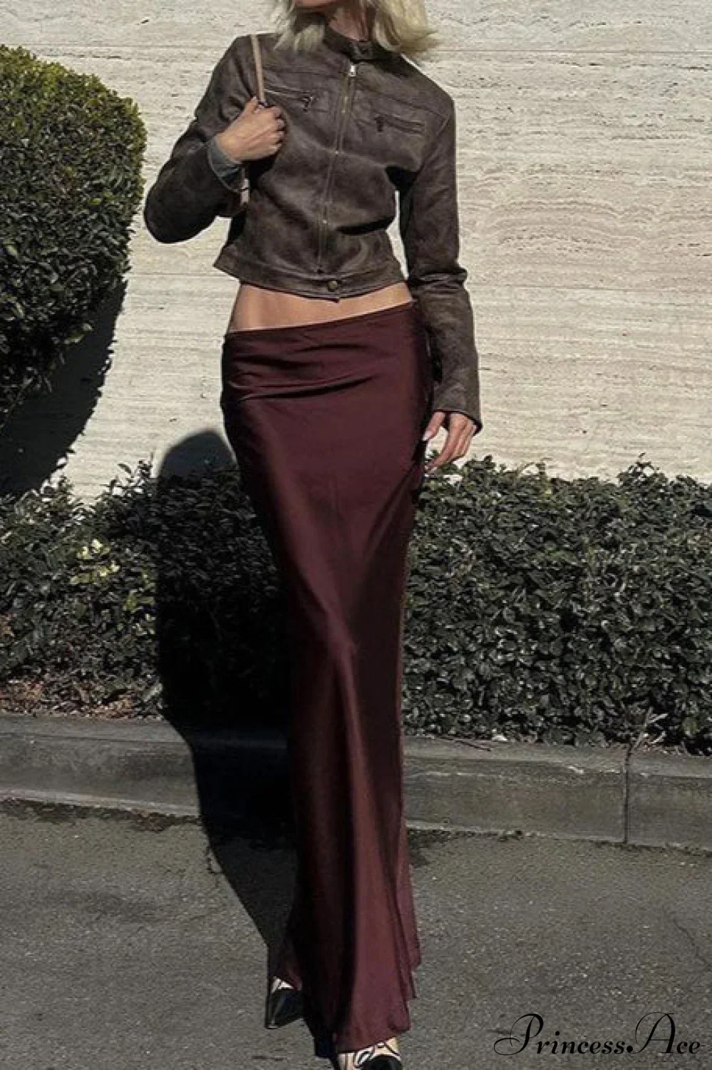 Retro Distressed Coffee Cropped Stand-Collar PU Jacket - Image 6