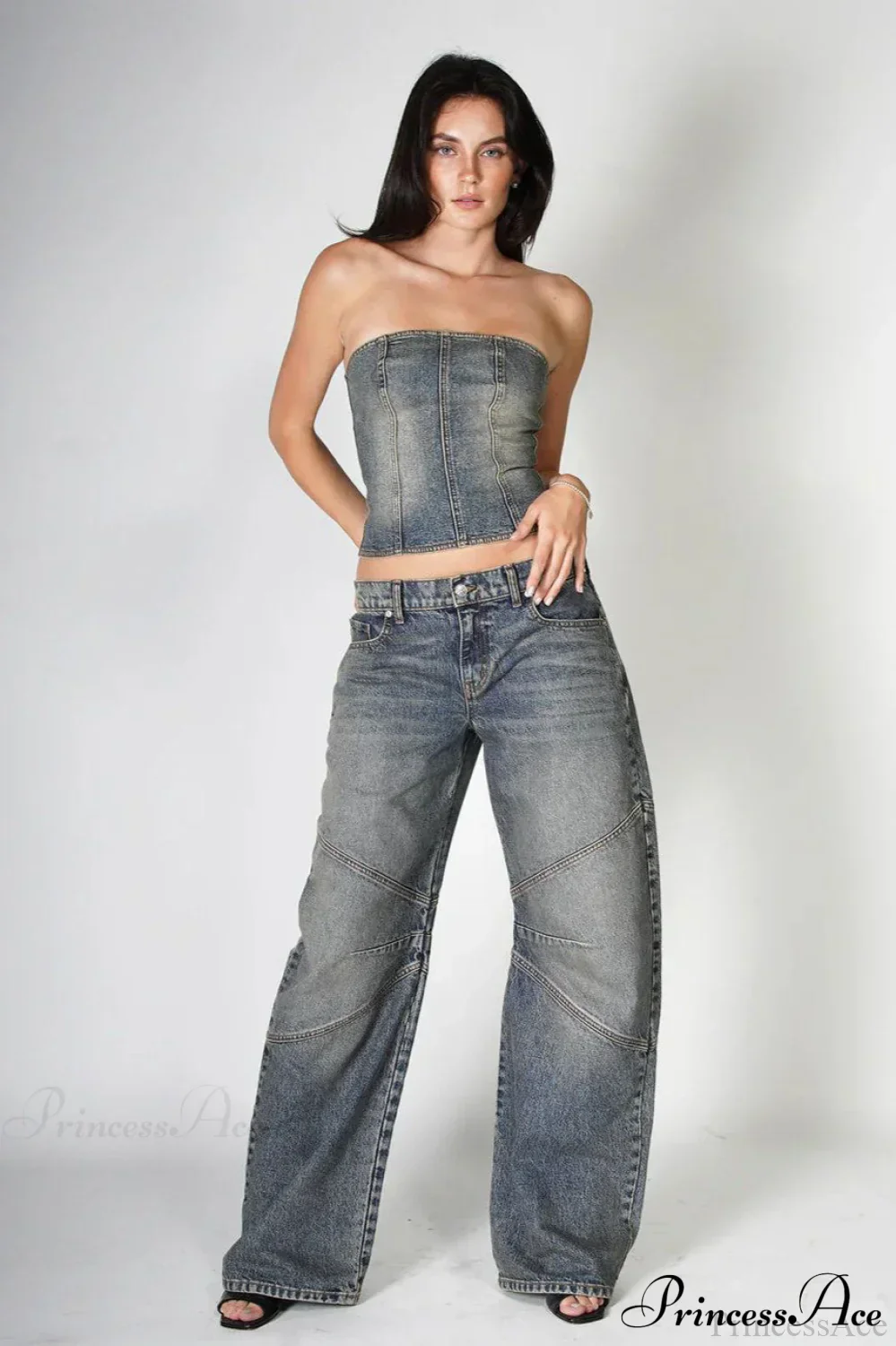 Retro Distressed Deconstructed Wide Leg Jeans - Image 4