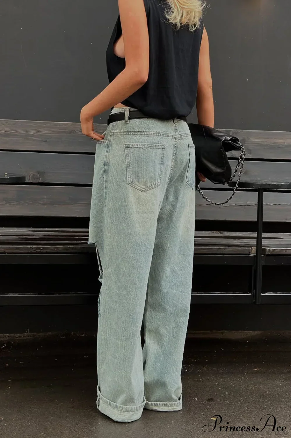 Retro Distressed Wide Leg Straight Floor Length Jeans - Image 3