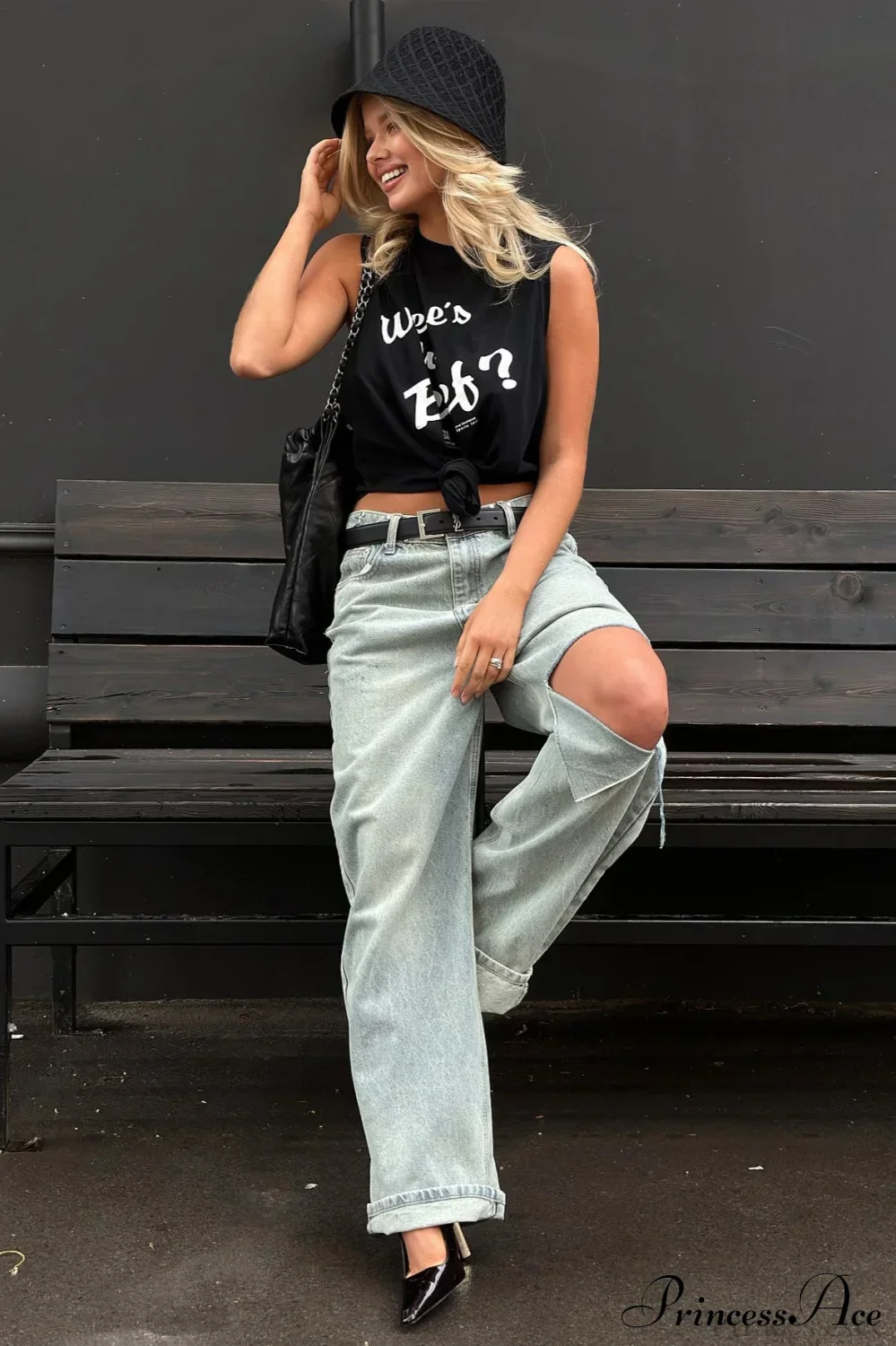 Retro Distressed Wide Leg Straight Floor Length Jeans - Image 4