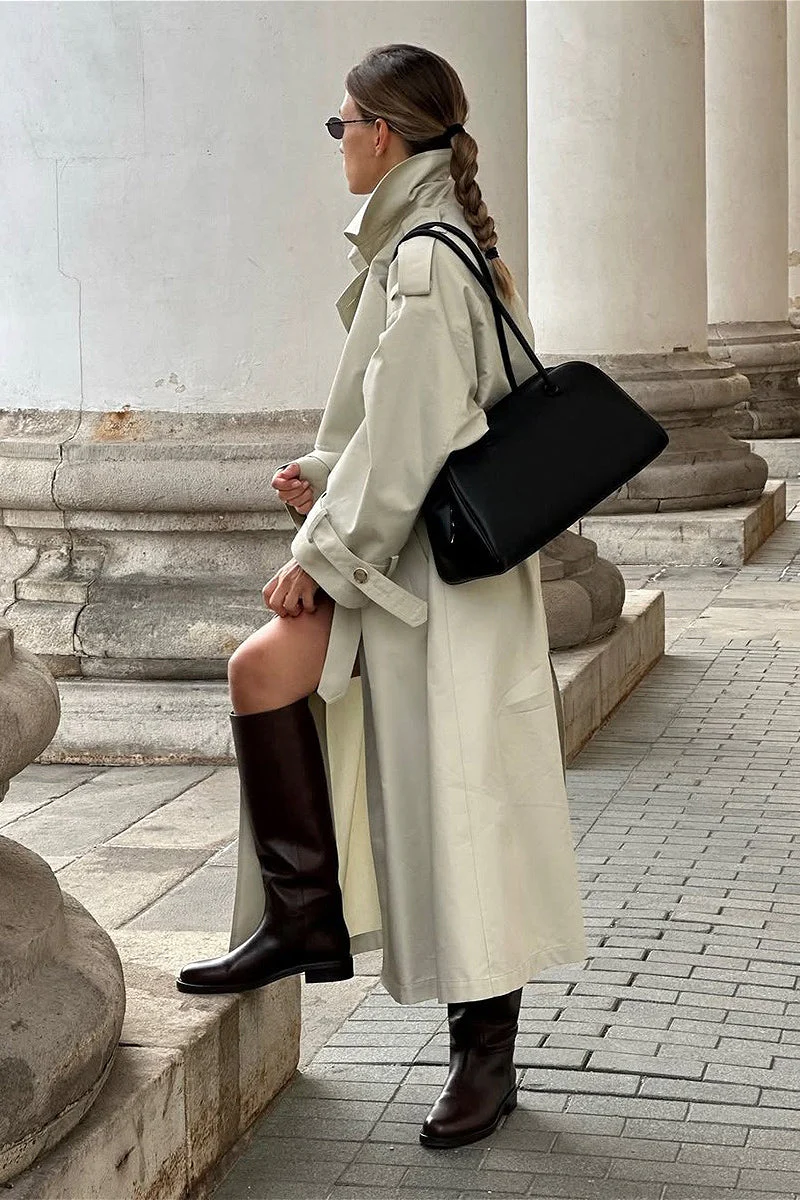 Retro Extra-Long Belted Waist-Tie Loose Overcoat - Image 4