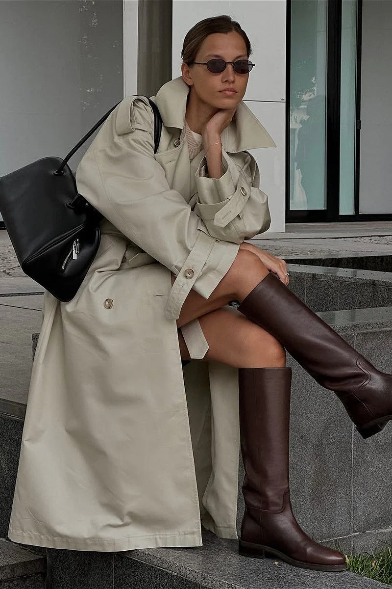 Retro Extra-Long Belted Waist-Tie Loose Overcoat - Image 5