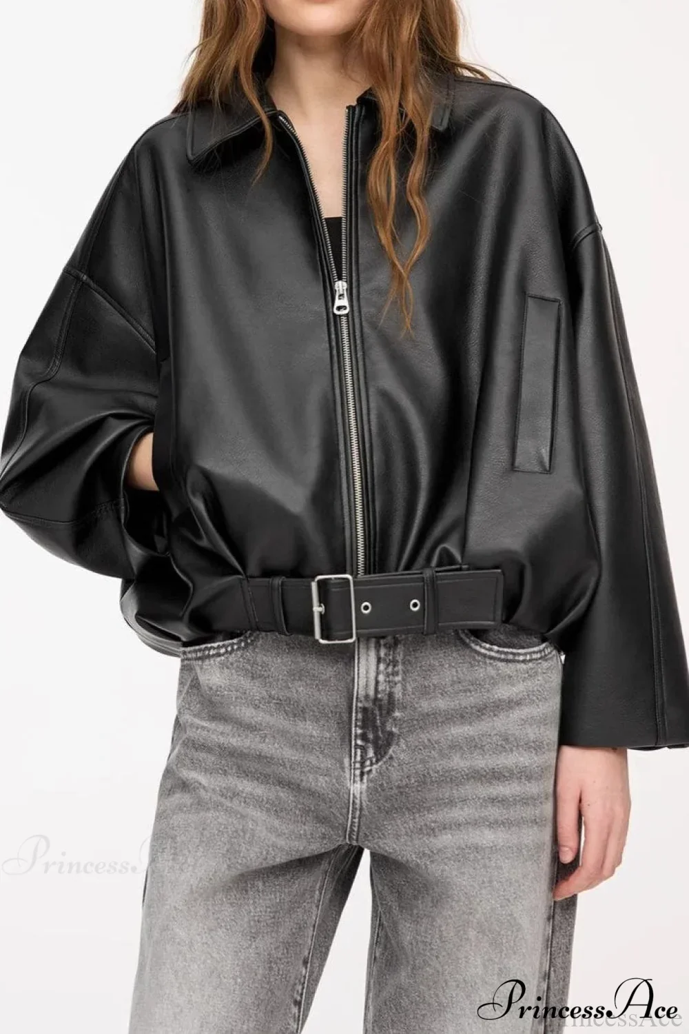 Retro Faux Leather Bomber Jacket - Image 2