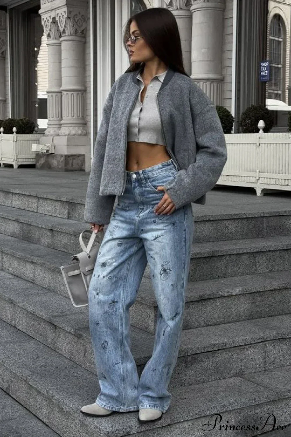 Retro High Waist Heart Graffiti Print Straight Jeans - Image 2