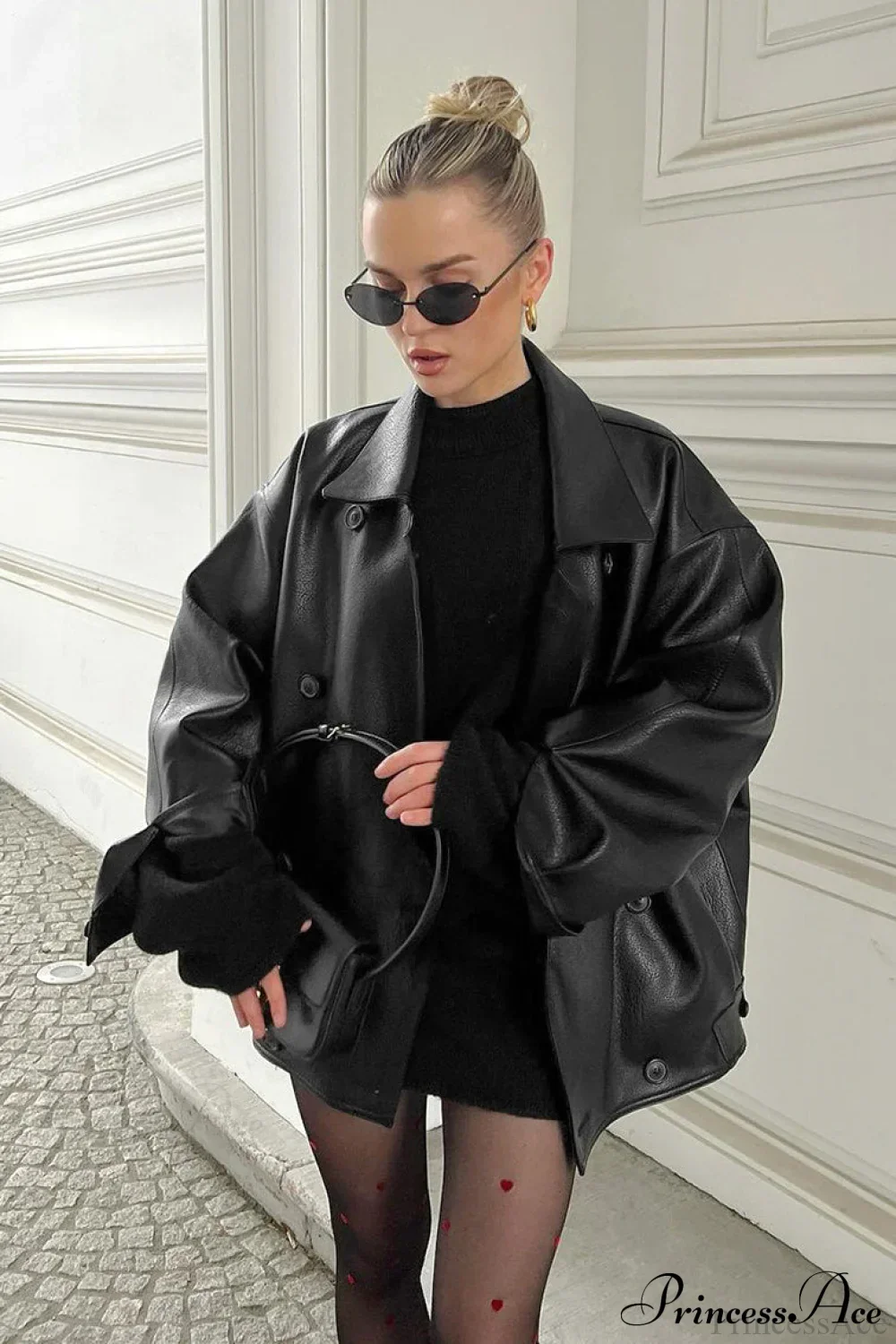 Retro Leather Blazer Collar Elegant Coat - Image 4