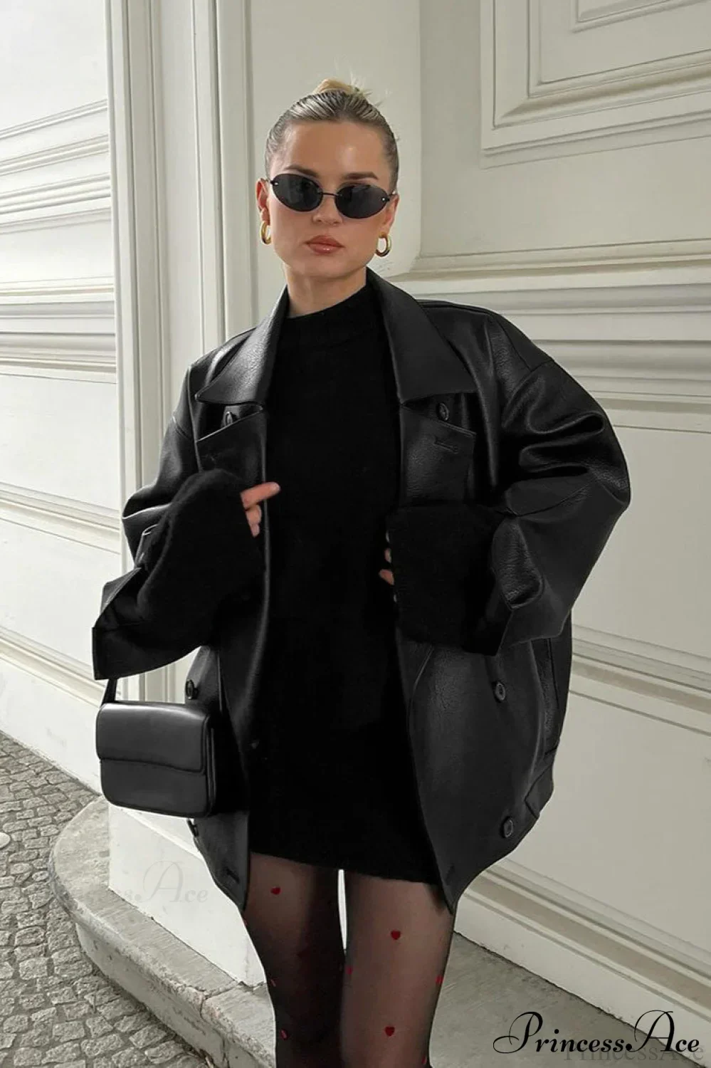 Retro Leather Blazer Collar Elegant Coat - Image 5
