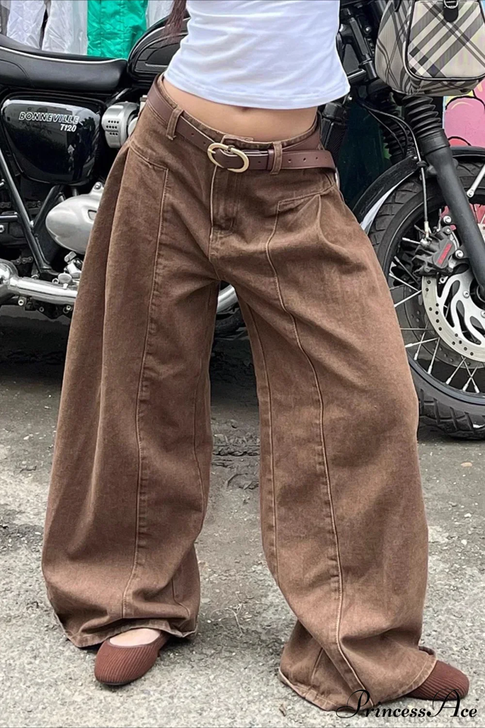 Retro Maillard Distressed Wide Leg Floor Jeans - Image 2