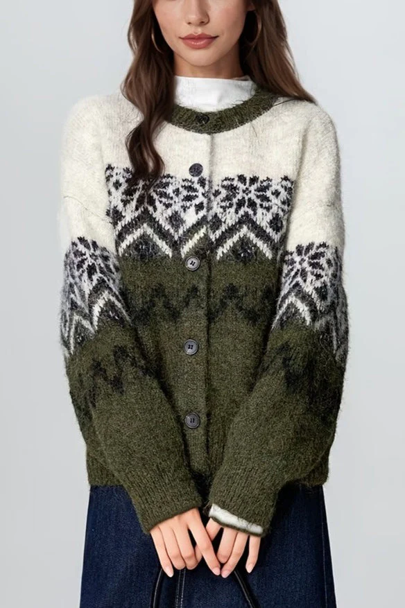 Retro Nordic Christmas Snowflake Jacquard Knit Cardigan - Image 2