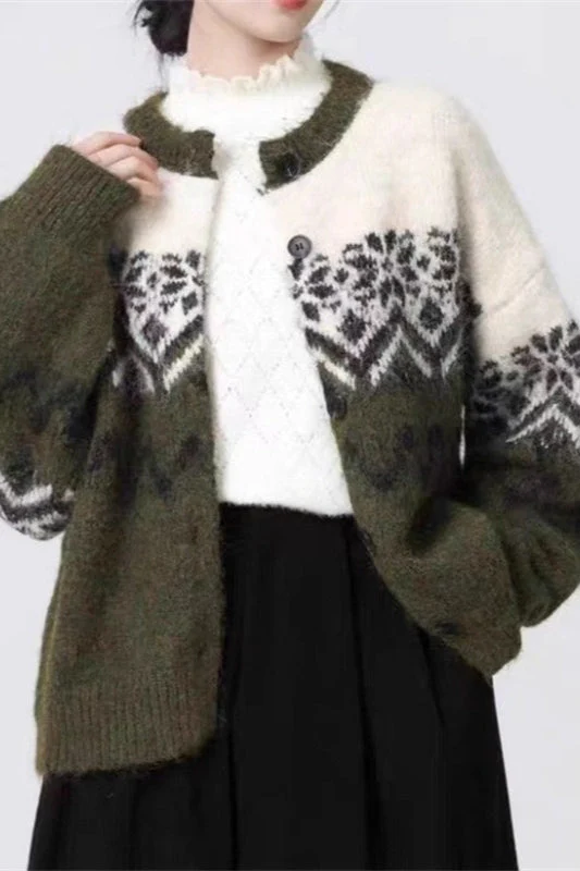 Retro Nordic Christmas Snowflake Jacquard Knit Cardigan - Image 4