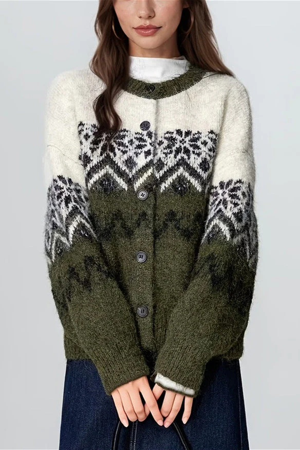 Retro Nordic Snowflake Knit Fair Isle Cardigan - Image 2