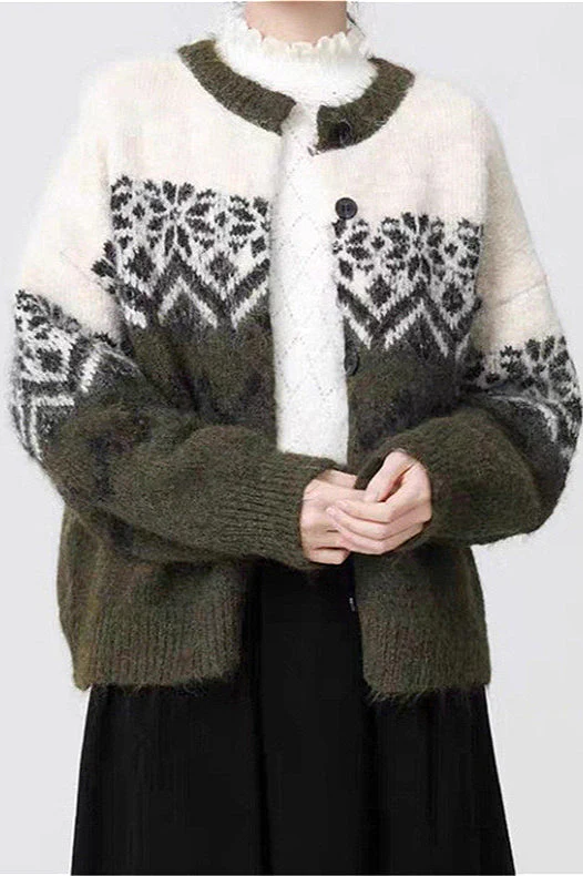 Retro Nordic Snowflake Knit Fair Isle Cardigan - Image 3