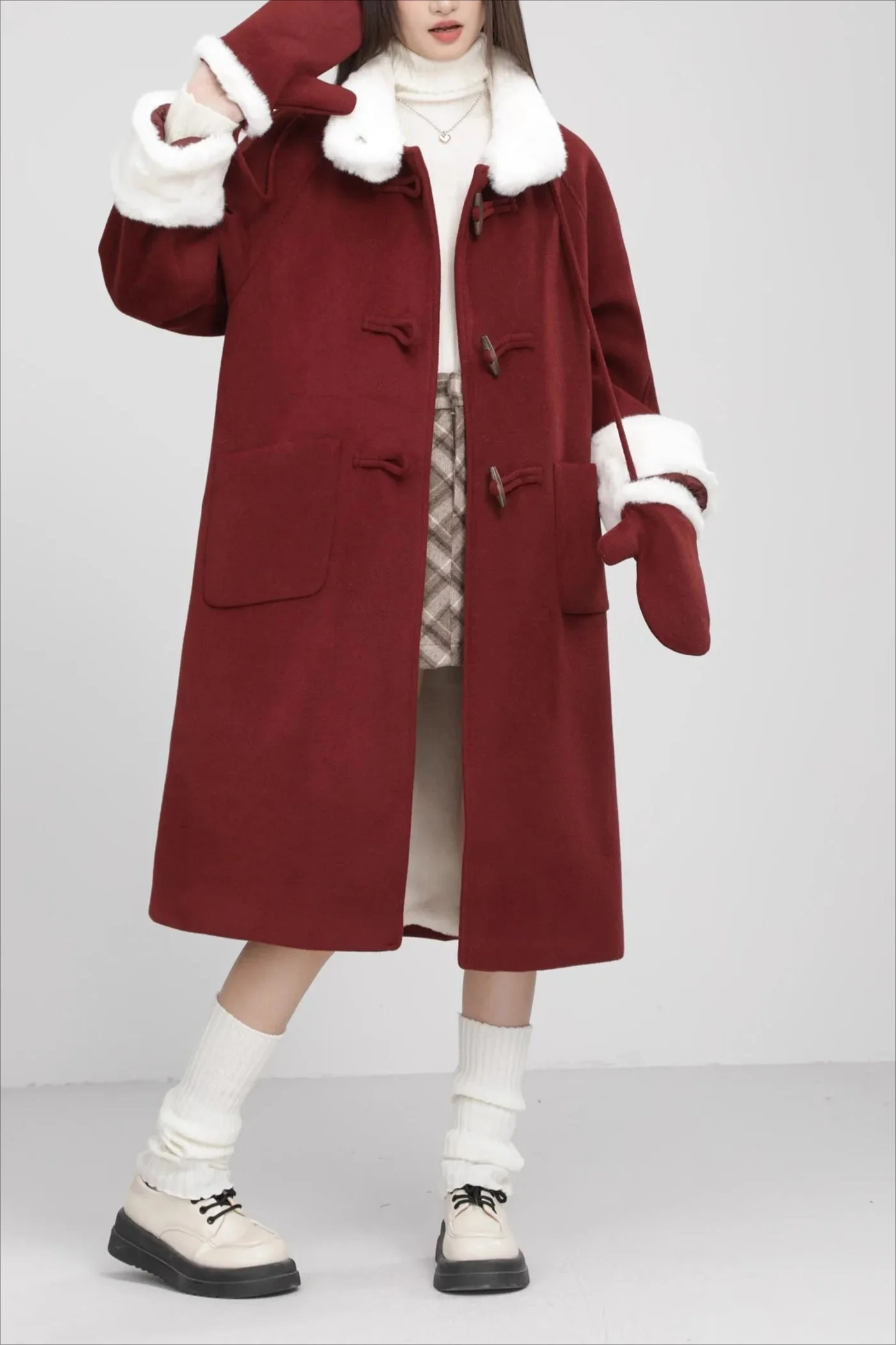Retro Patchwork Horn Button Overcoat - Image 3