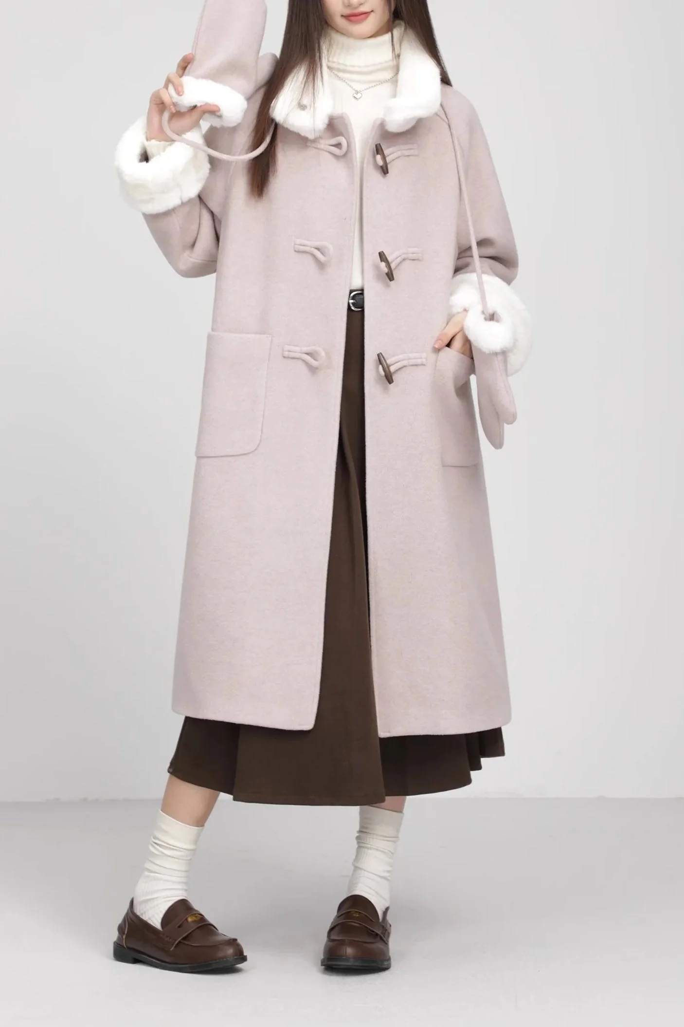 Retro Patchwork Horn Button Overcoat - Image 8