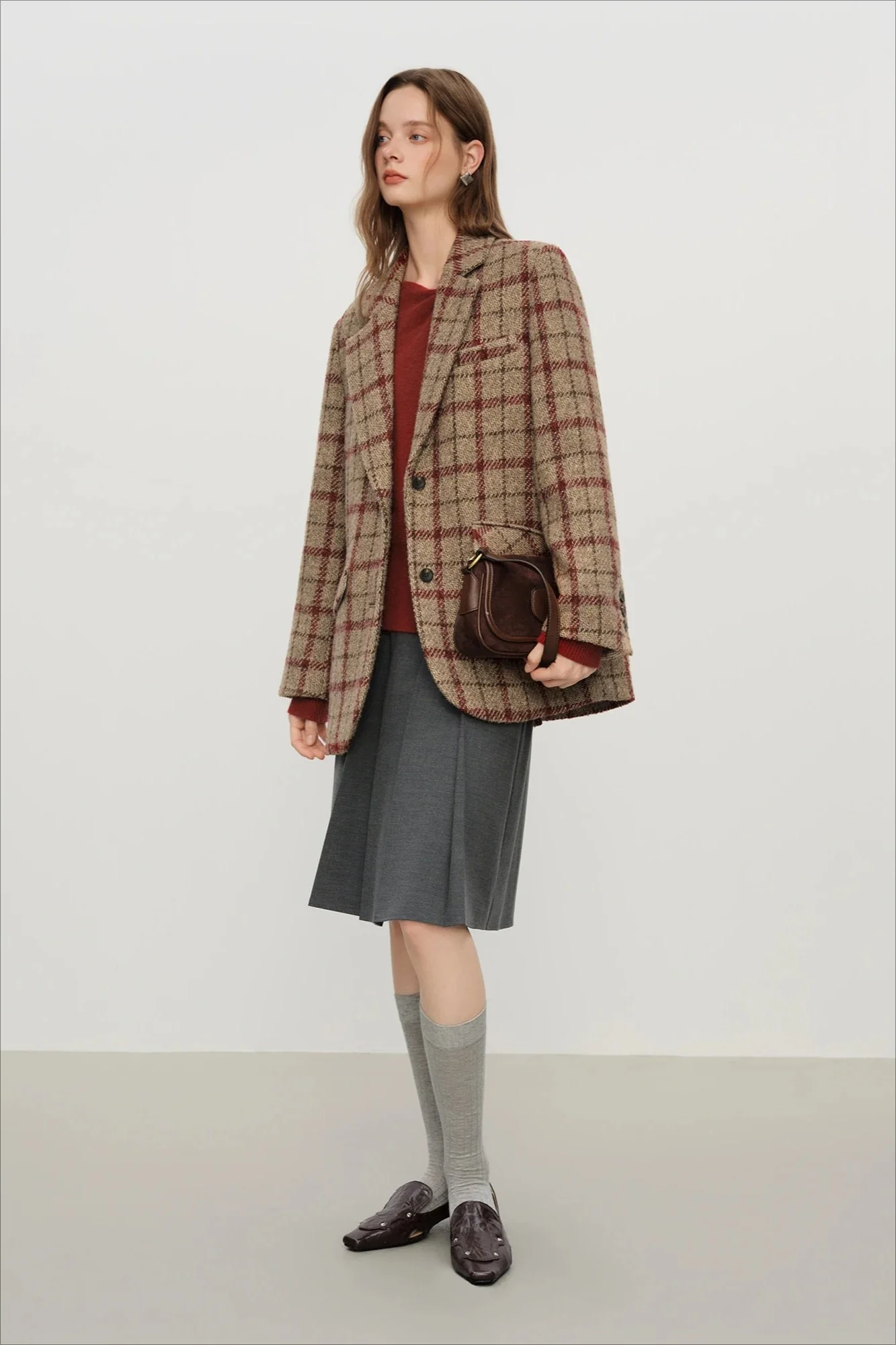 Retro Plaid Short Blazer Blazer - Image 3